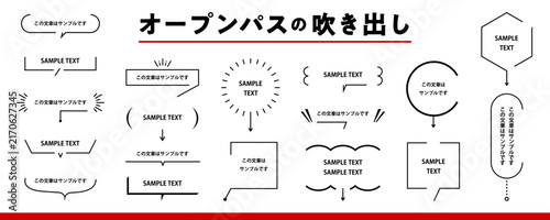 Fototapeta kuchenna シンプルなオープンパスの吹き出し 素材セット（見出し、あしらい、パーツ、囲み、タイトル）