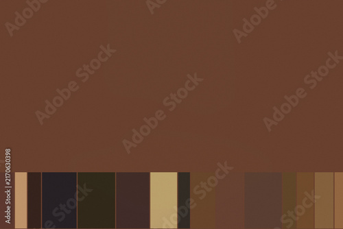 Photography Solid dark brown background, with a row, of vertical rectangular, color swatches