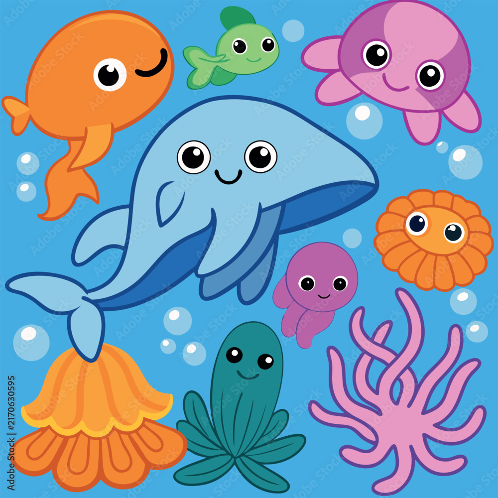 Fototapeta premium An underwater scene featuring a variety of sea 
