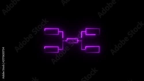 Purple neon glowing tournament bracket diagram on a dark background an animated lighting up against a pitch black championship tree competition structure elimination chart matchup graphic playoff