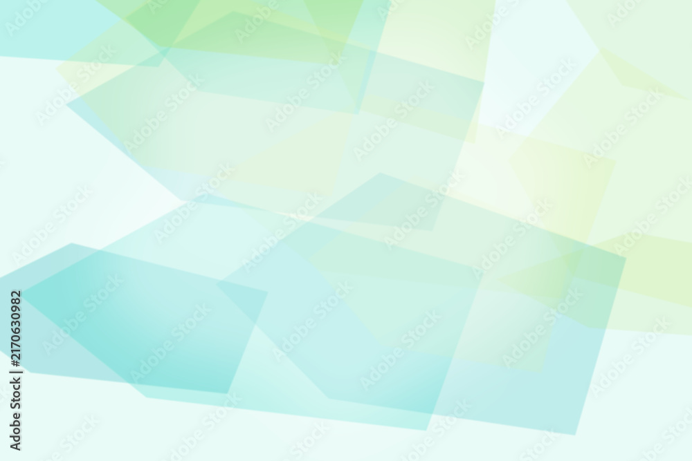 Obraz premium Geometric abstract background, with overlapping transparent, rectangles in light, blue and soft, green colors, layered, shapes for use