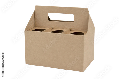 Obraz na plátně Empty brown cardboard six-pack carrier with a handle, designed for bottles or ca