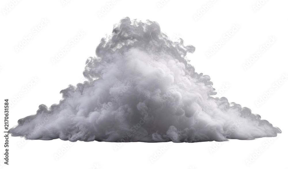Naklejka premium Large, dense, white cloud of smoke or vapor rises dramatically against a clean white background