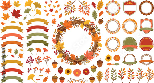 Autumn Leaves, Wreaths & Decorative Elements