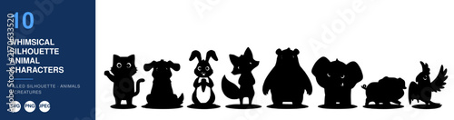 Whimsical Silhouette Animal Characters, Playful Design Elements, Vector Illustration