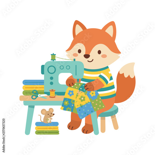Clothesmaker sewing fabric cute soft rounded minimal vector artwork for classroom graphics printables and learning apps