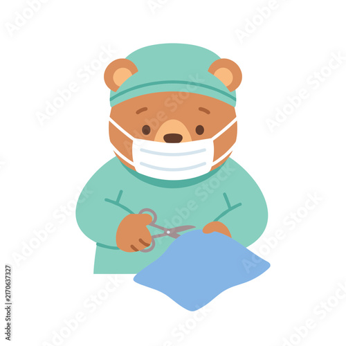 Surgeon cutting playful minimal flat vector illustration for educational posters activity sheets and school design