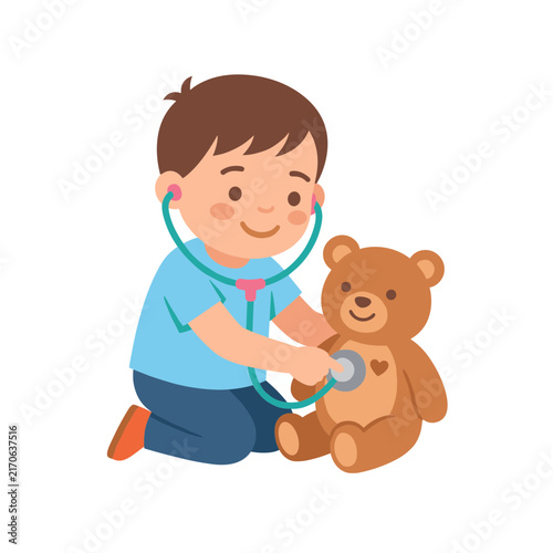 Child holding toy stethoscope clean child friendly vector artwork for kids learning posters worksheets and books