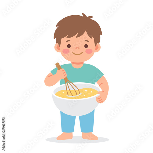 Child whisking mixing bowl cute bright simplified vector graphic for classroom graphics printables and learning apps