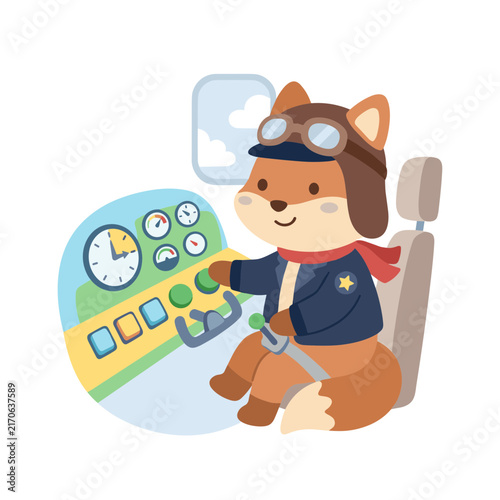 Pilot checking playful minimal flat vector illustration for educational posters activity sheets and school design