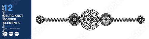 Celtic Knot Border Elements Nameplate, Intricate Line Design, Decorative Graphic, Elegant Symbolism, Interwoven Pattern.