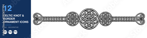 Celtic Knot Border Icons, Decorative Line Ornament, Nameplate Design, Vintage Style, Elegant Illustration