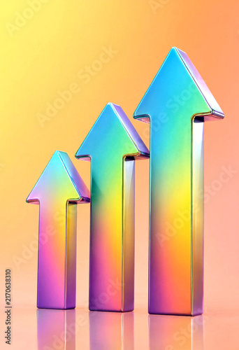 Colorful upward arrows in metallic gradient showing growth and success in business development