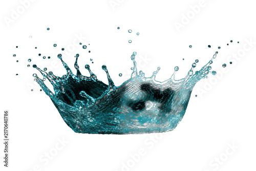 Cuadro en lienzo Dynamic turquoise water splash creating a crown shape with numerous droplets sus