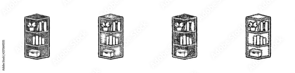 Fototapeta premium Sketch corner bookshelf icon design set