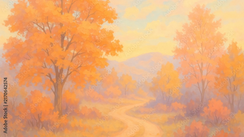 Fototapeta premium Serene autumn landscape painting desktop wallpaper