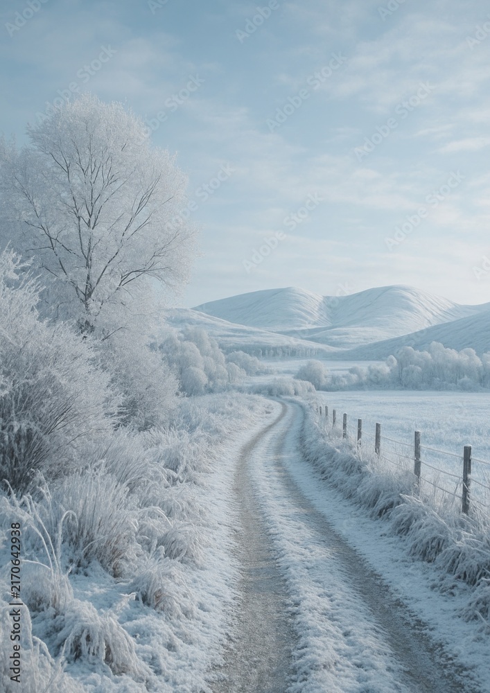 Fototapeta premium Serene winter landscape wallpaper.