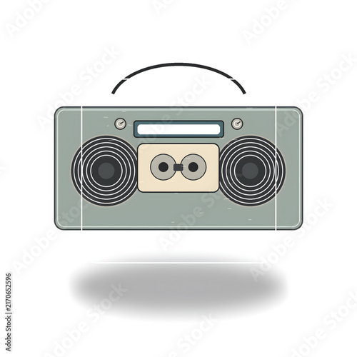 Retro boombox illustration with floating handle and soft shadow