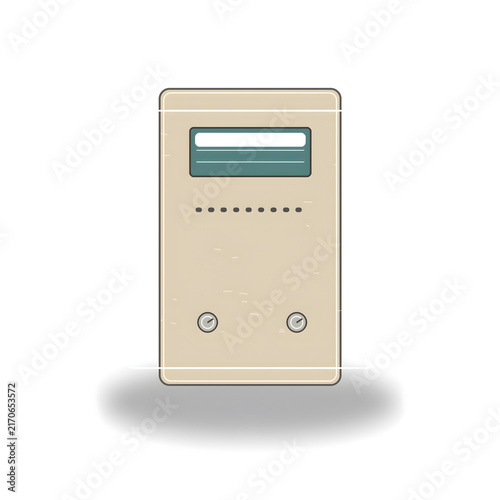 Retro beige desktop computer case vector illustration