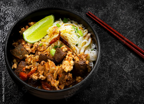 Canvas Print Rice Vermicelli with Northern Thai Curry Sauce (Khanom Chin Nam Ngiao) is a local dish from Northern Thailand