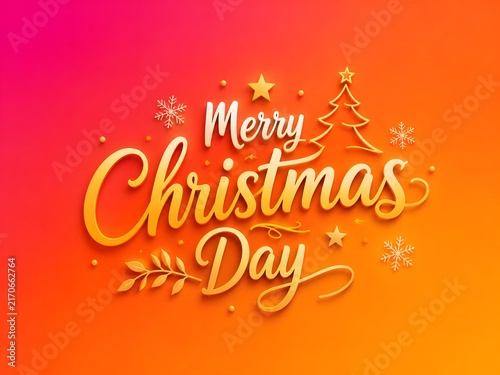 Merry christmas day text with gold typography, stars, and snowflakes