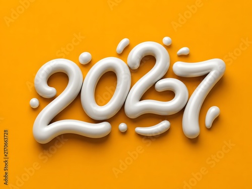 White 3 d glossy number 2027 on a solid orange background