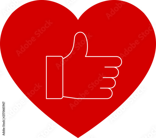 Canvas Print Red Heart with Thumbs Up Approval Symbol