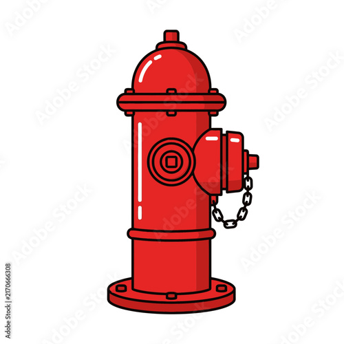 Red fire hydrant with chain attachment on a white background
