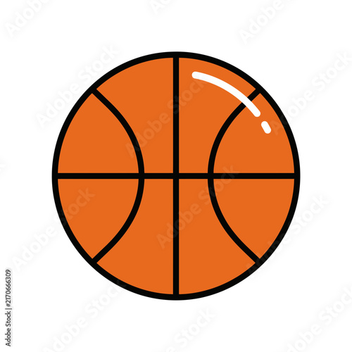 Illustration of a basketball with orange panels and black outlines.