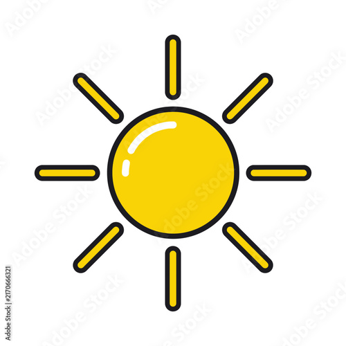 Simple illustration of a yellow sun with rays.