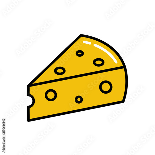 Illustration of a slice of cheese with holes.