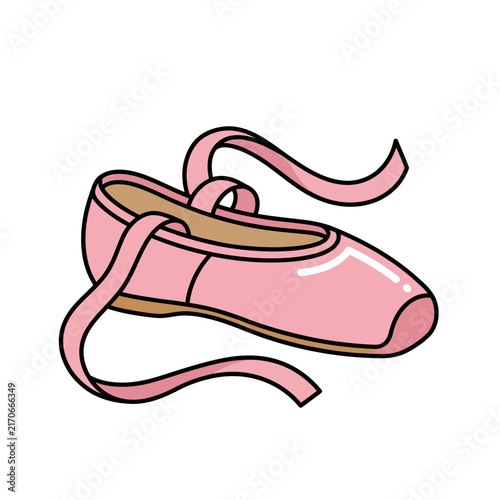Illustration of a pink ballet shoe with ribbons.