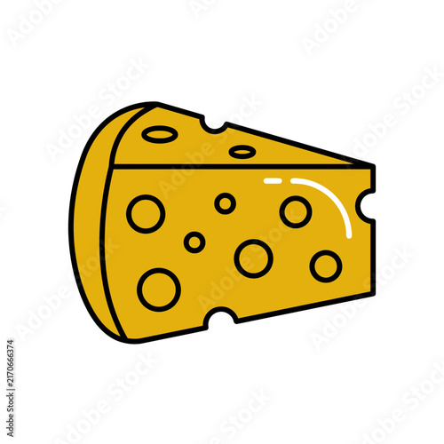 Illustration of a slice of cheese with holes.