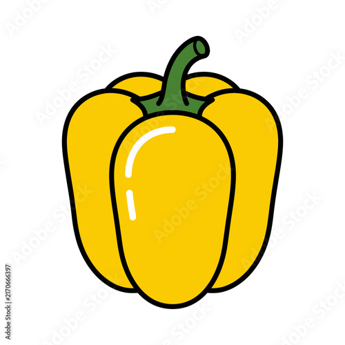 Cartoon yellow bell pepper with green stem.