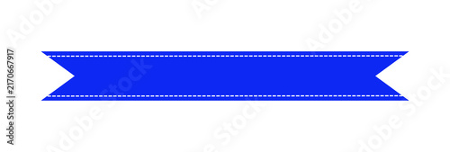 Blue Stitched Ribbon Banner Strip Graphic Element Isolated on Transparent Background