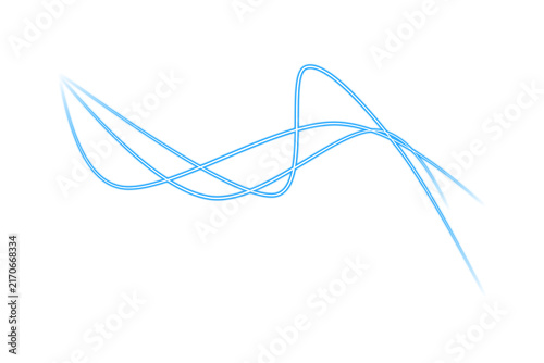 Blue Glowing Wavy Crisscross Lines Light Streak Isolated on Transparent Background