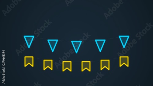Blue triangle bunting flags and yellow bookmark ribbons appearing on dark blue background