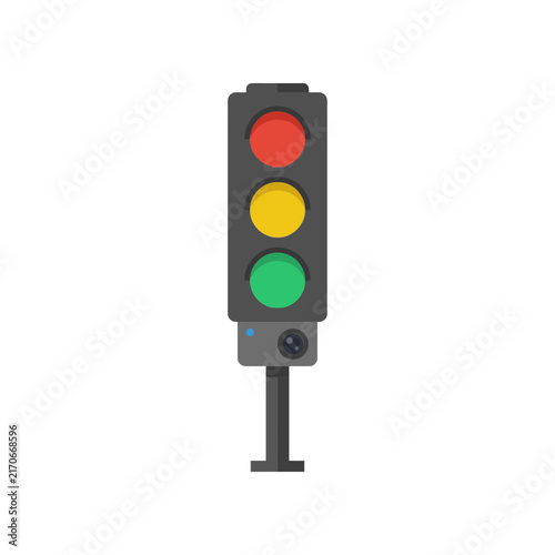 Digital traffic light with red, yellow, and green signals.