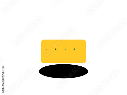 A minimalist yellow rectangular icon with four small green dots in the center