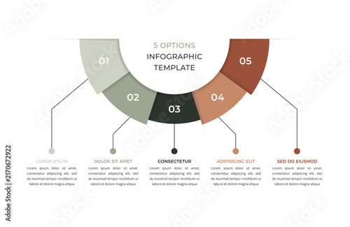 Plakat Semicircular five option infographic template with labeled segments