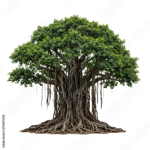 Ancient Banyan Tree with Massive Aerial Roots on transparent background