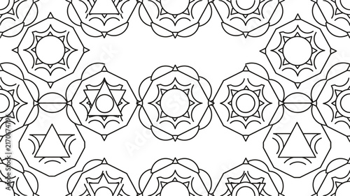 Abstract Geometric Pattern - Black and White Mandala Line Art Background