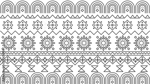 Abstract Geometric Monochrome Pattern - Seamless Tribal Line Art Design