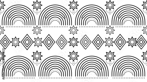 Black and white bohemian pattern with rainbow and star - seamless design
