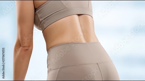 Lower Back Pain in Woman with Lumbar Spine Discomfort, Muscle Ache, Strain and Injury Risk During Fitness Activity, Highlighting Painful Area and Need for Medical Care