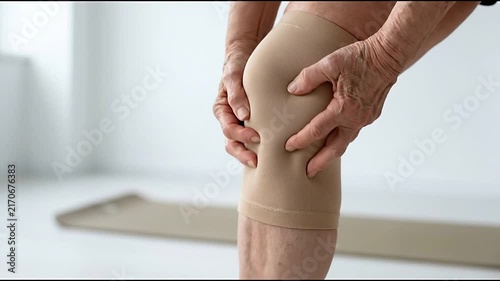 Knee Pain Osteoarthritis Support Sleeve for Aging Adult Leg Joint Comfort, Gentle Compression, Daily Movement Assistance, Healthcare Guidance, and Mobility Support During Indoor Discomfort