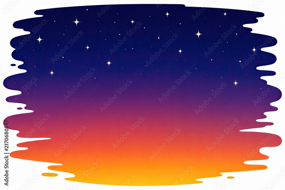 Fototapeta premium Colorful night sky gradient with glowing stars on white background