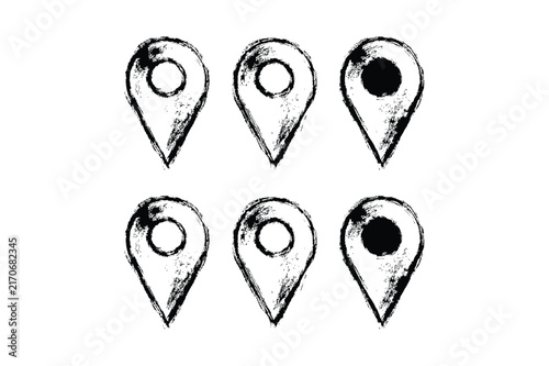 Sketchy grunge map location pin set