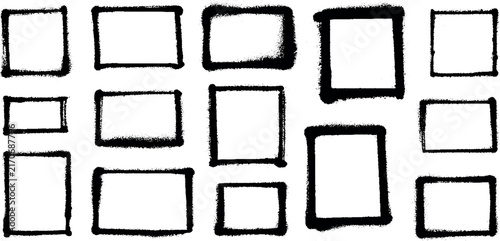 Collection of hand-drawn rectangular frames with textured spray paint edges