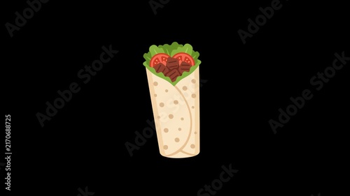 Gourmet Meat Shawarma Wrap Doner Kebab Floating and Wobbling Playfully in Appetizing Seamless Loop Animation on Alpha Channel Transparent Background